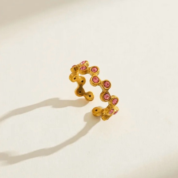 Jewelry - Pink Bezel Open Ring • PVD Gold Stainless Steel